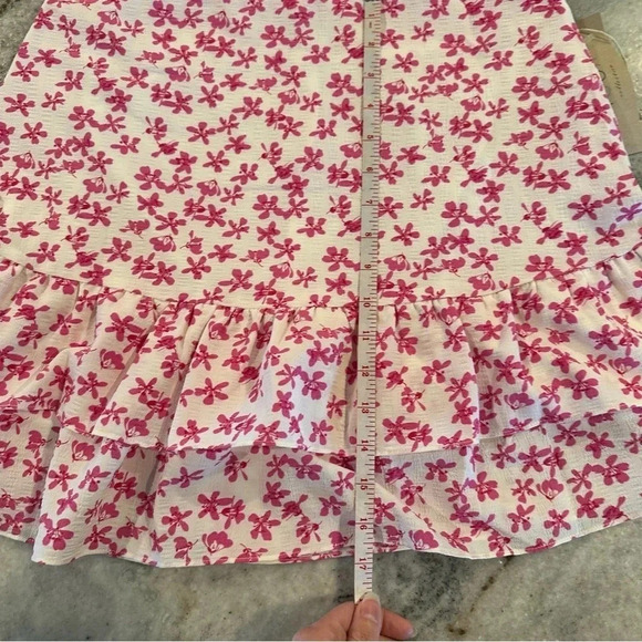 ACOA Ditzy Floral Pink & White Tiered Ruffle Mini Skirt Size Large - Picture 4 of 9